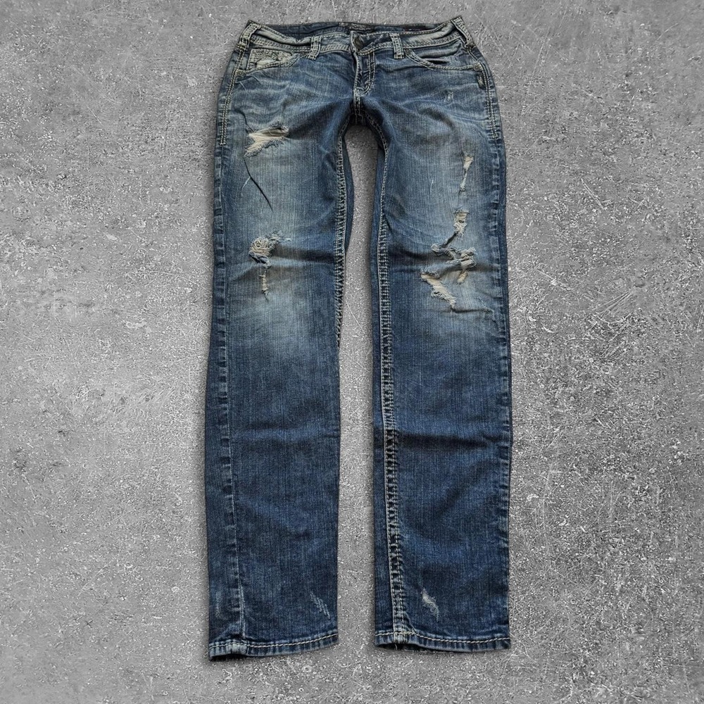 Silver Jeans Co Boyfriend Jeans W29 L29 Blue Denim Distressed L27101SJL317